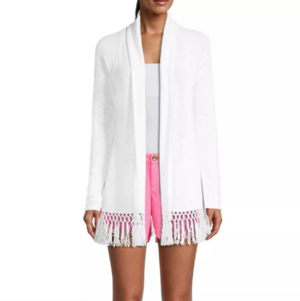 Lilly Pulitzer Tatum Long Fringe Cardigan  in Resort White Size XS